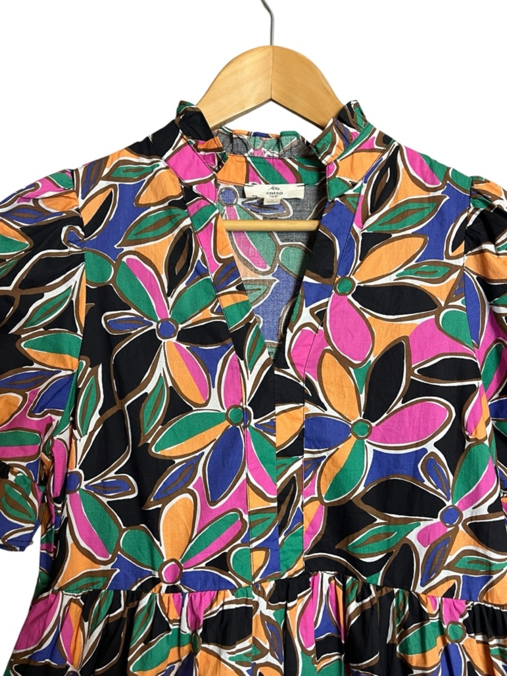 Entro Bright Floral Ruffled Cotton Dress S - Picture 4 of 9